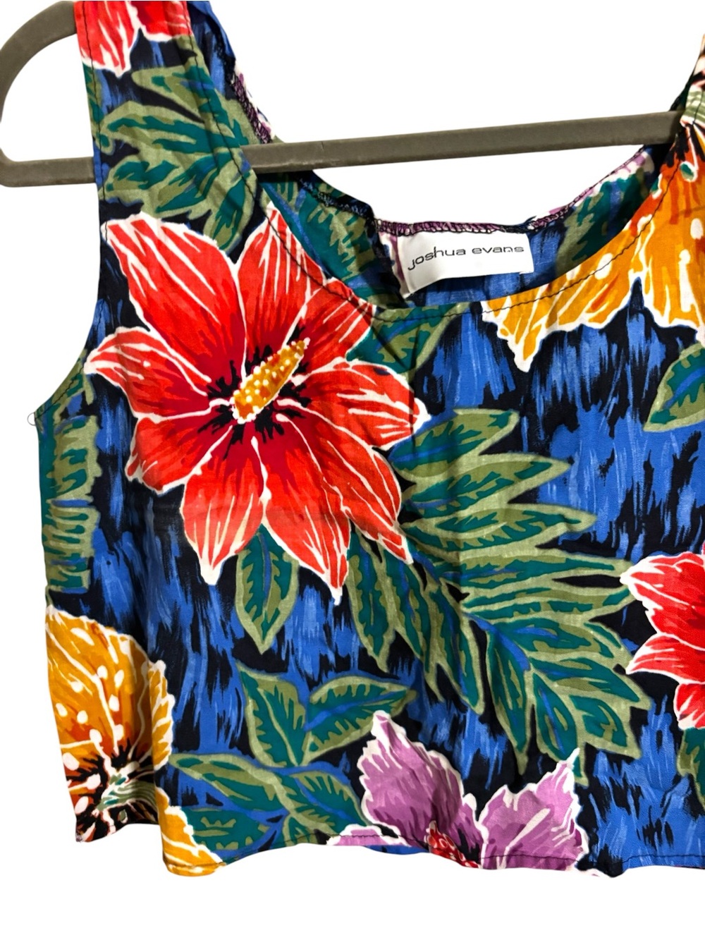 Vintage Joshua Evans Blue Floral Crop Tank Top Medium - Picture 3 of 6